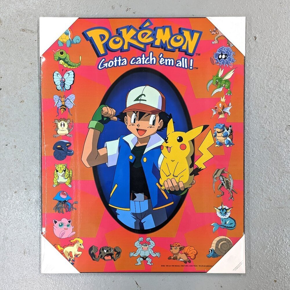 Vintage Pokemon Ash & Pikachu Gotta Catch 'Em All Poster Plaque (16x20")